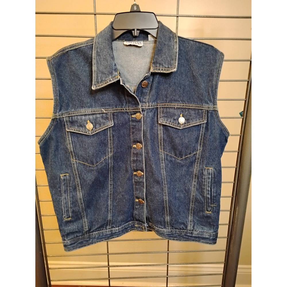 Khazana Vintage Denim Vest Medium Wash Cotton Button Up Sleeveless Jacket Small
